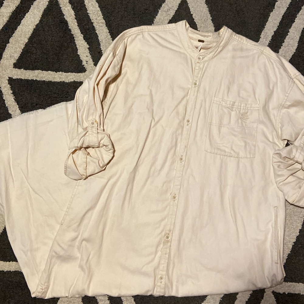 free people beige button down maxi